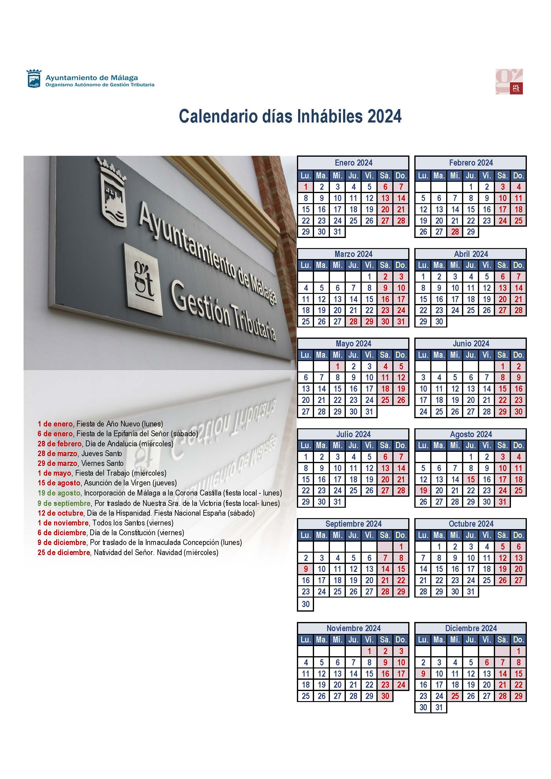 Calendario días inhabiles 2024